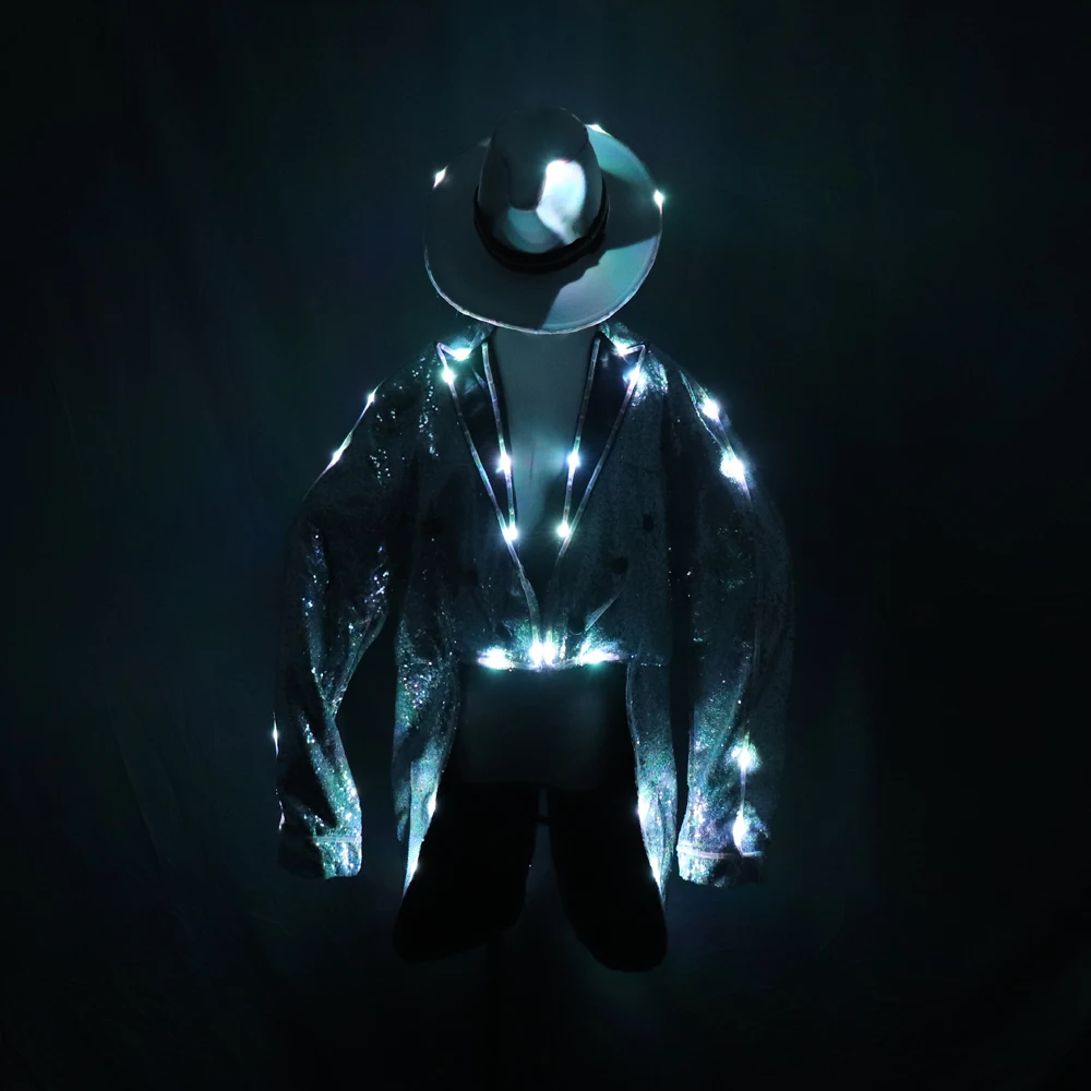 Fashion Swallowtail LED Tuxedo Luminous Costumes Glowing vestidos LED Clothing Show Men LED Clothes Dance Accessories