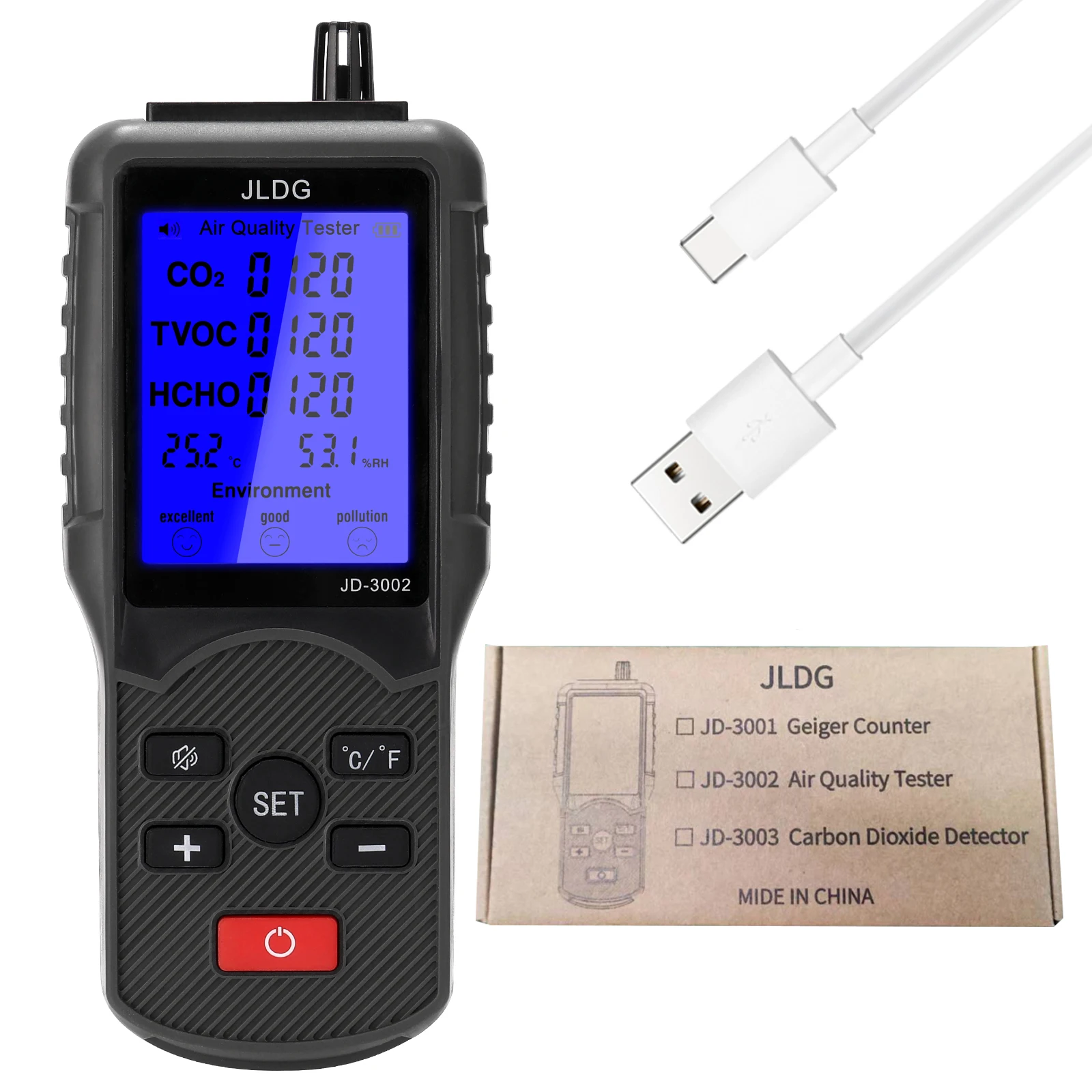 JD-3002 공기질 측정기: 실용적인 CO2 및 TVOC 측정 장치로 건강한 생활을 위한 선택