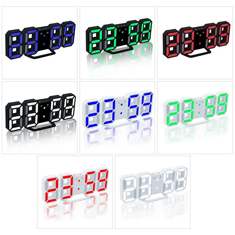 3D LED Digital Clock Glowing Night Mode Brightness Adjustable Electronic Table Clock 24/12 Hour Display Alarm Clock Wall Hanging