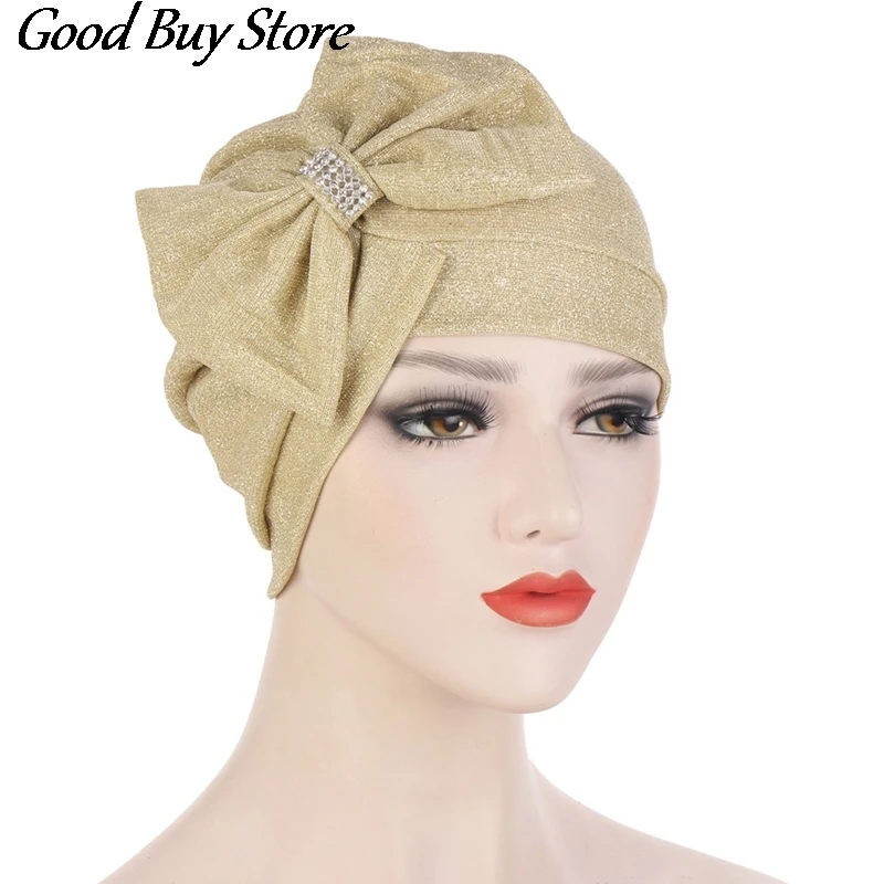 Fashion Muslim Headscarf Women Hair Wrap Stretch Bandana Bowknot Head Cover Female Indian Style Hat Turban Beanies Chemo Caps