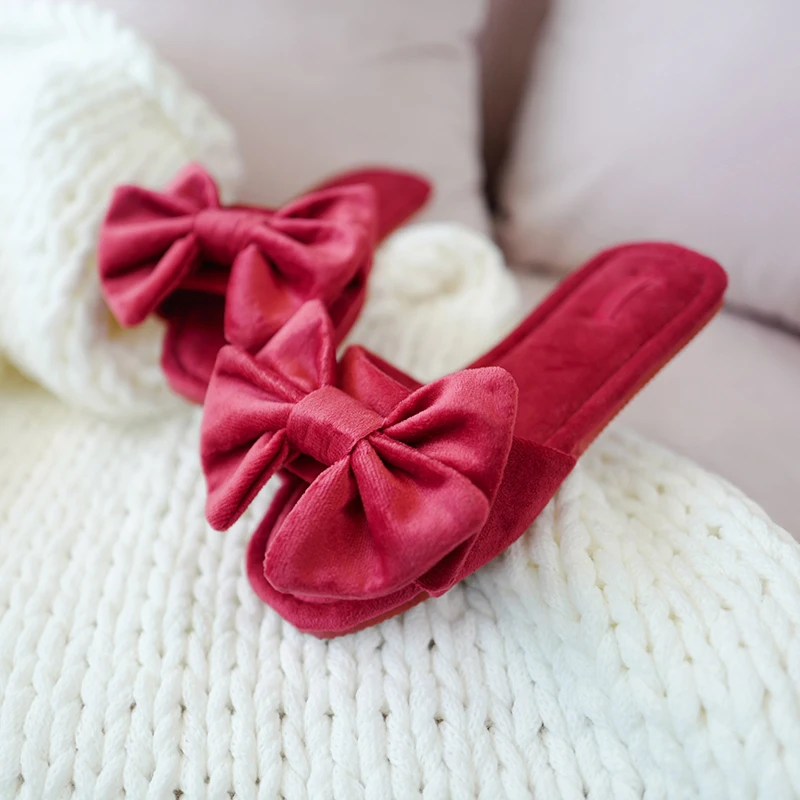 New Summer Bridesmaid Red Big Bow Indoor Women Slippers Antiskid Mute Girl Female Slippers Outside Adult Shoes