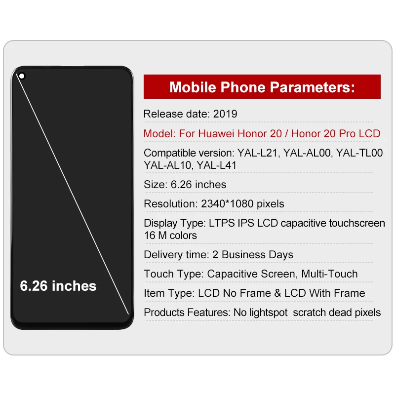 CHOICE For Huawei Honor 20 LCD Display Touch Screen For Nova 5T Honor 20 Pro Display Digitizer YAL-L21 YAL-AL10 Assembly Parts