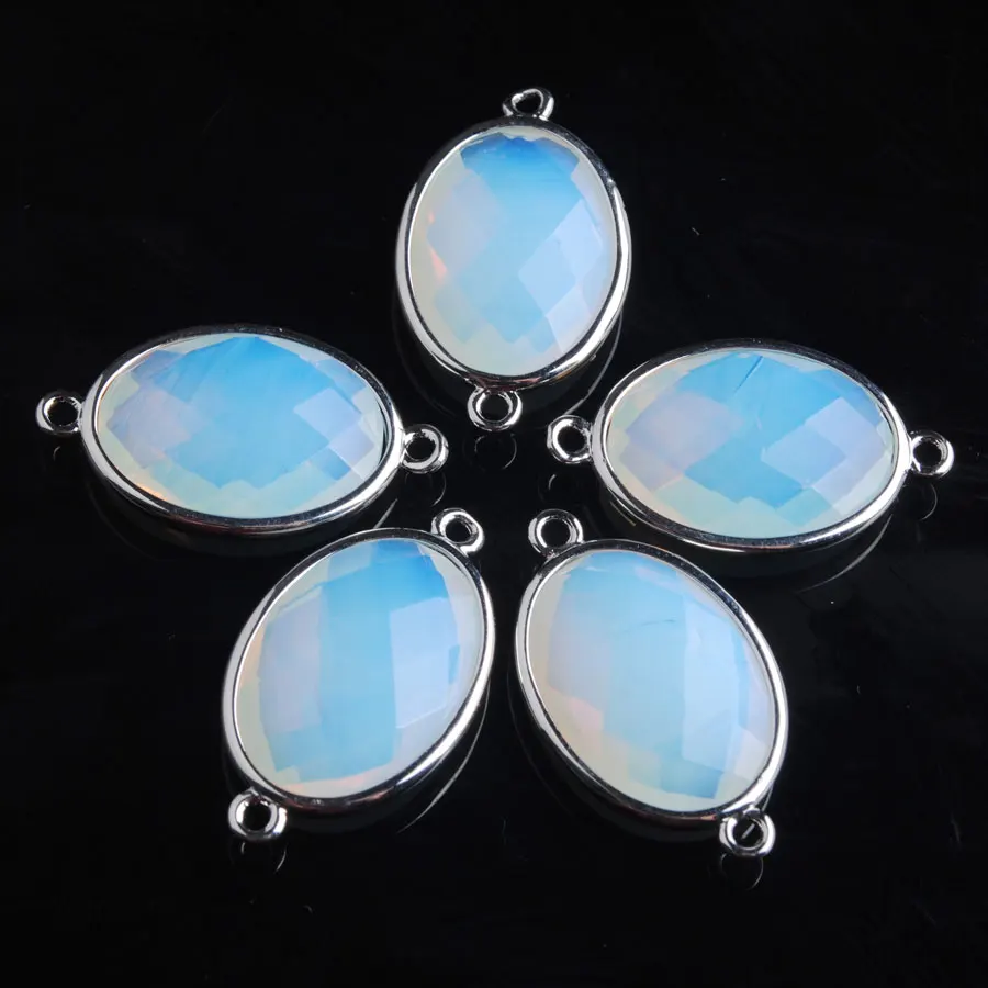 WOJIAER Two Holes Natural White Opal Stone Oval Facted Section Beads for Women Jewelri Make Necklace DIY Bracelet Z9054