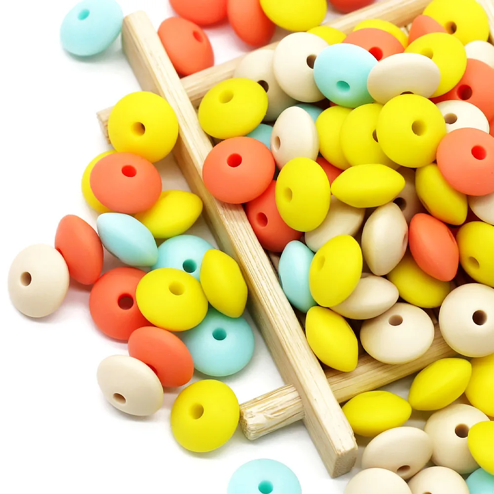 Cute-idea 12mm 100pcs BPA Free infant Teethers Chew Toys Abacus Silicone Lentil beads  Baby Pacifier Chain Tooth Care Products