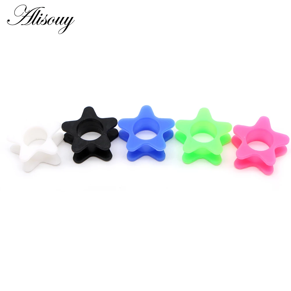 Alisouy 2pcs Star Hollow Black Silicone Flexible Double Flared Flesh Ear Tunnel Plugs Gauge Expander Stretchers Piercing Jewelry