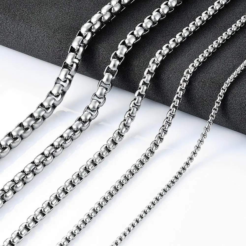 2/3/4/5mm Stainless Steel Men Silver Color Square Box Link Chain Rolo Necklace for Women Punk Boy Neck Choker Metal Jewelry