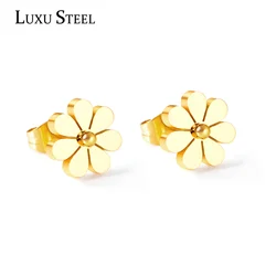 LUXUSTEEL Earings Fashion Jewelry 2021 Stainless Steel Golden Flower Earrings pendientes Cute Style Stud Earrings Accessorie