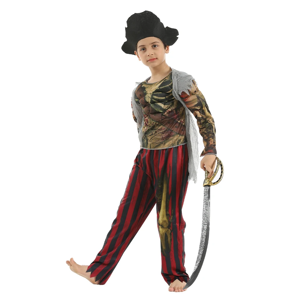 Eraspooky Scary Skeleton Caribbean Pirate Cosplay Boys Halloween Costume Party Fancy Dress Pirates Hat