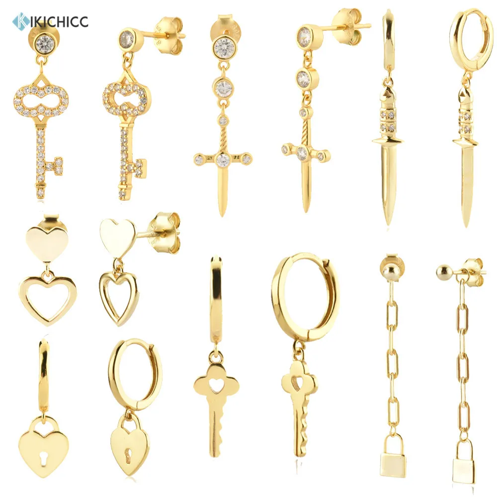 KIKICHICC 925 Sterling Silver France Gold Heart Key Cross Chain Drop Earring Piercing Luxury Jewelry 2021 Women Wedding Party