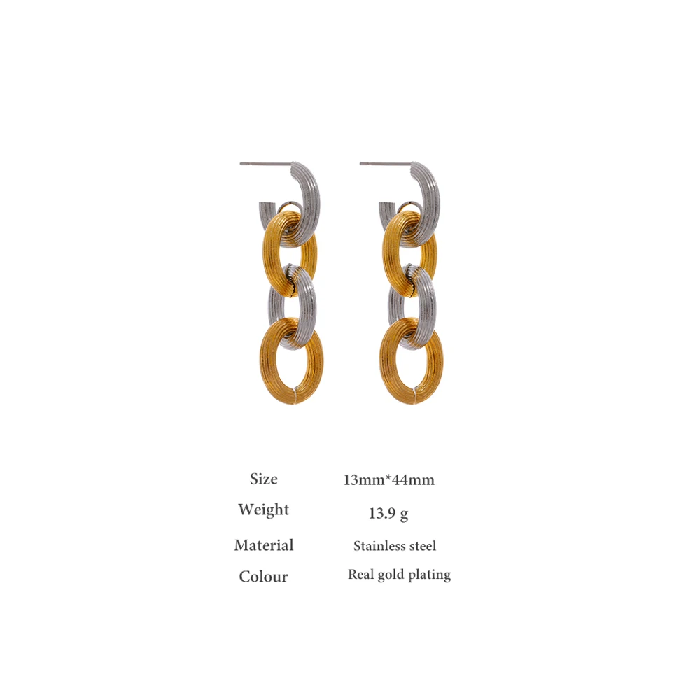Yhpup Stainless Steel Metal Earrings for Women Statement Round Chain Drop 18 K Plated Jewelry Anniversary Gift Waterproof