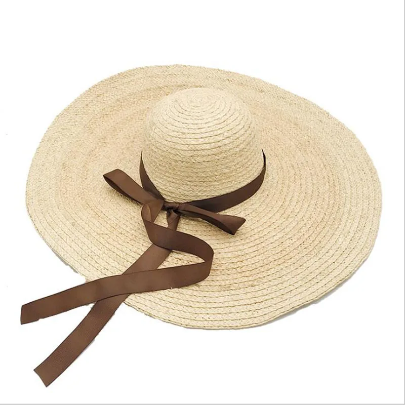 

Big brim summer handmade raffia hats for women sun hat nice cool women's summer hat popular cute bowtie beach paper straw hats