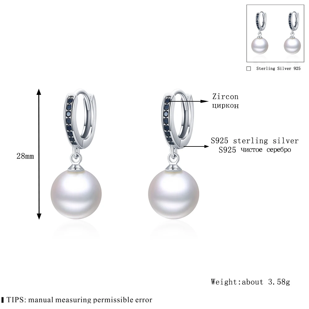 2023 New Round pearl Hoop Earrings For Women Classic Silver Color Trendy Spinel Engagement Fashion Jewelry