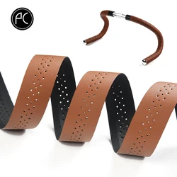 PCycling-Cinta de manillar de bicicleta de carretera, cinturón perforado de cuero PU, cinta suave transpirable para manillar de bicicleta, cinturón de engranaje fijo MTB