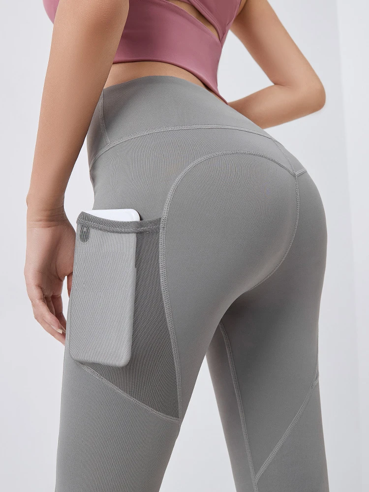 Pantalones de Yoga con bolsillos, ropa de Yoga de secado rápido, malla elástica transpirable, bolsillos laterales, pantalones de Fitness para correr