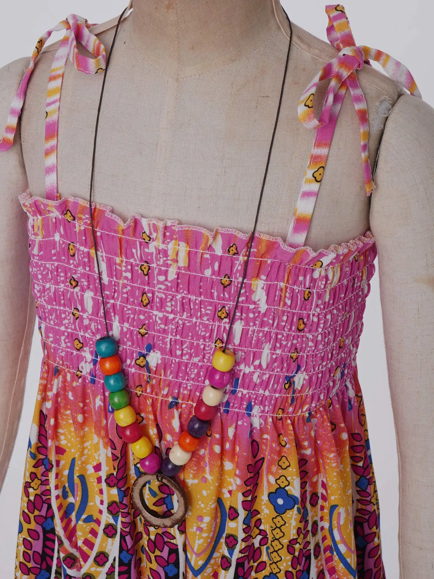 Kids Boho Meisjes Jurk Jarretel Schouderbandjes Gebloemd A-Lijn Jurk Met Ketting Zomer Vakantie Strand Playwear Jurk