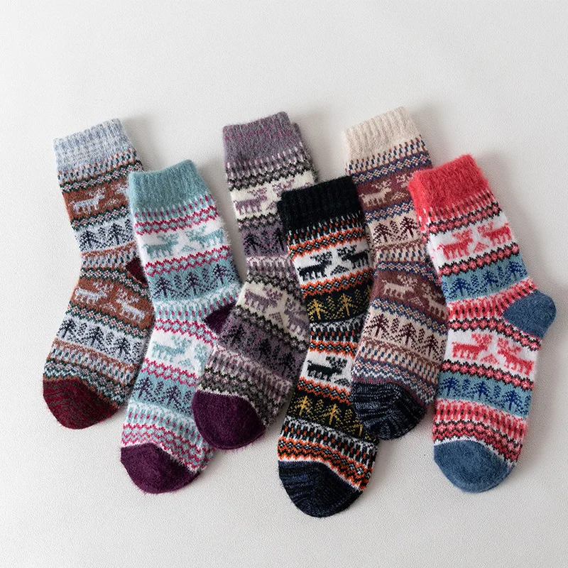 

LKWDer 3 Pairs/lot Vintage Christmas Socks Colorful Socks Gift New Winter Men Socks Thick Warm Wool Socks Free Size Male Meias