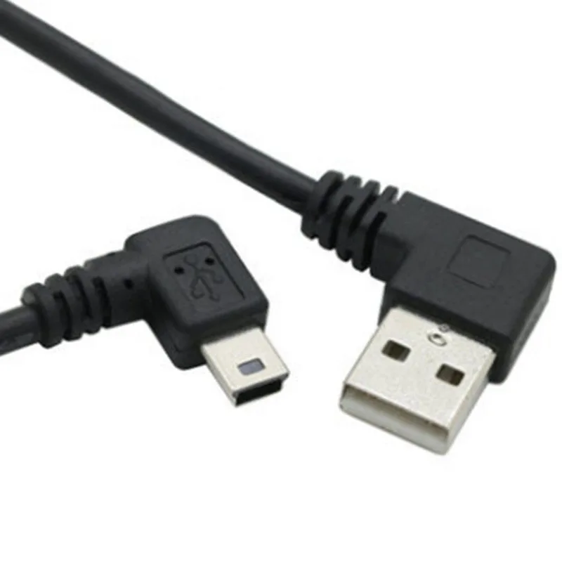 0.25m Left right  Mini USB B Type 5pin Male 90 Degree Left Angled to USB 2.0 Male Data Cable Black Color