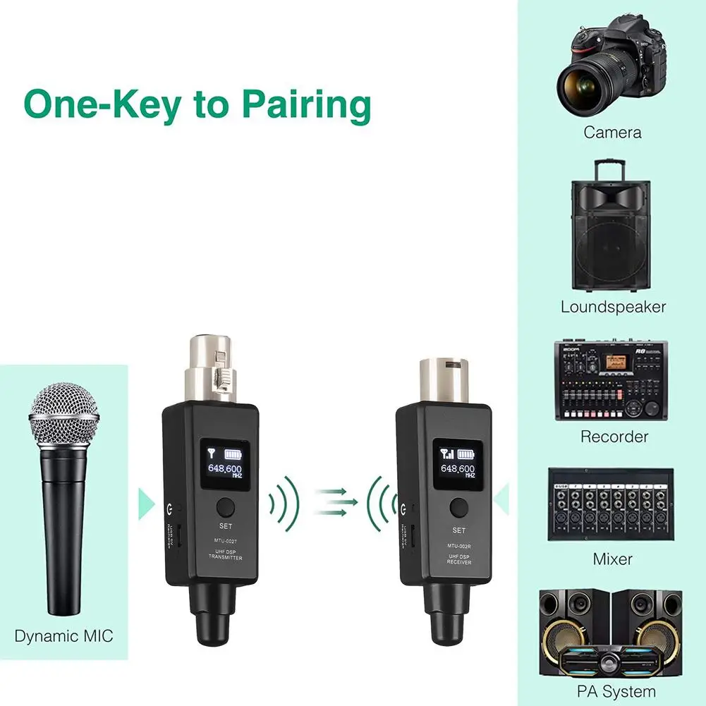 

UHF Microphone Wireless Transmitter Receiver System XLR Connection Built-in Rechargeable Battery For Dynamic Microphone