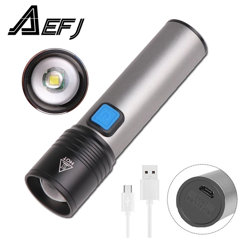 USB Rechargeable T6 LED Flashlight Portable Built-in 1200mAh lithium Battery Waterproof Camping light Zoomable Torch Output