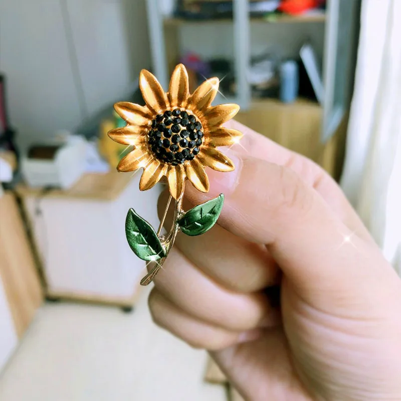 Morkopela – broche tournesol en émail pour femme, bijoux, accessoires, broches, fleur en strass, cadeau