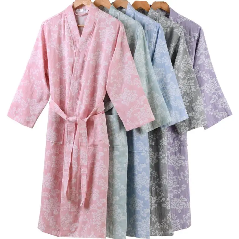 Pure Cotton Double deck Gauze thin absorbent bathrobe Soft Women Robe bathrobe Japanese Style kimono nightgowns Ladies Sleepwear