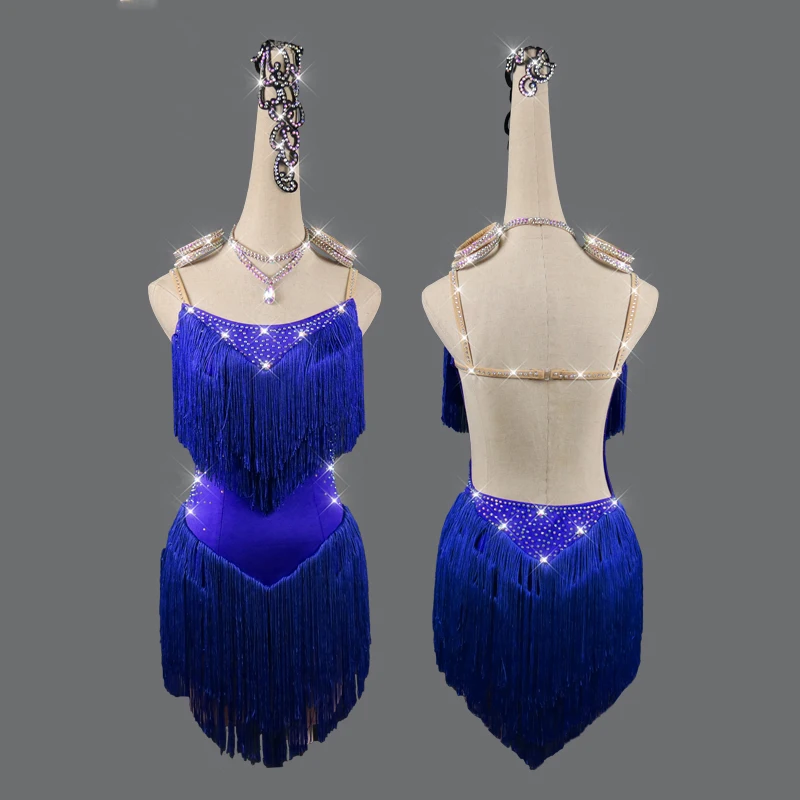 Top Sale Latin Dance Dresses For Women blue purple Club Party Dancer Singer Entertainer Fringe Tassel blue purple dance Dress