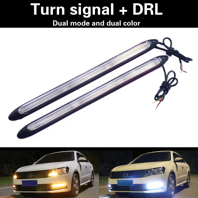 2 adet otomatik Led DRL gündüz çalışan far şerit sarı dönüş sinyali lamba araba far sıralı akış gün ışığı 12V evrensel