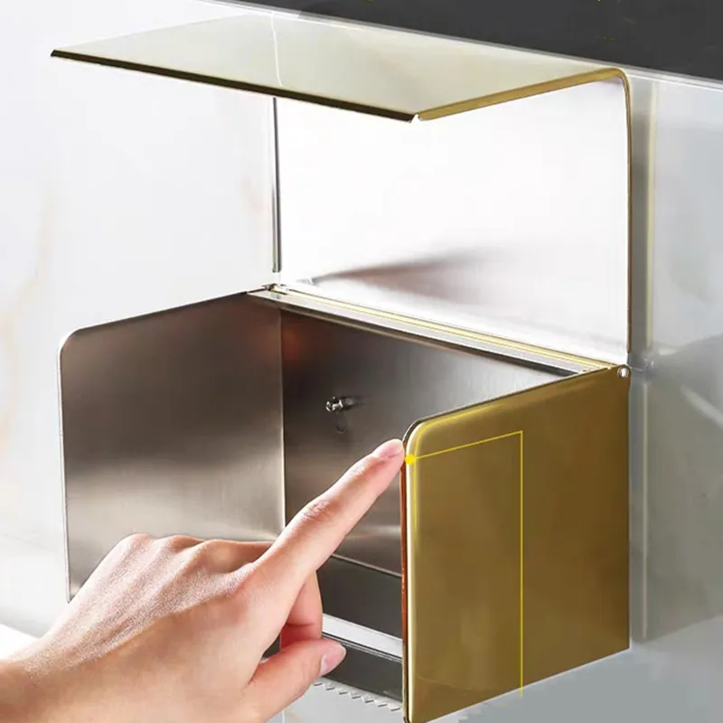 Toilet Paper Holder Gold Stainless Steel Bathroom Accessories Roll Paper Rack Waterproof Paper Towel Holder Black Tissue Box