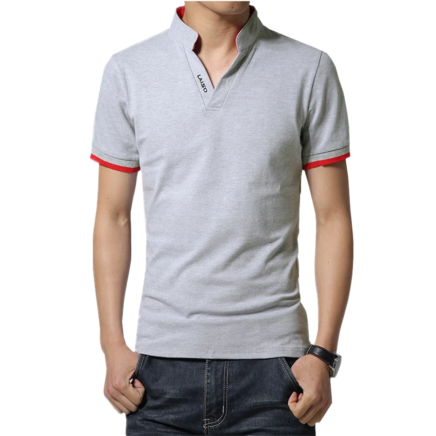 POLO Shirt Men Spring Cotton TShirt, Men\'s Solid Color Tshirts, Mandarin Collar Long Sleeve Top Men Brand Slim Fit Tee Shirts