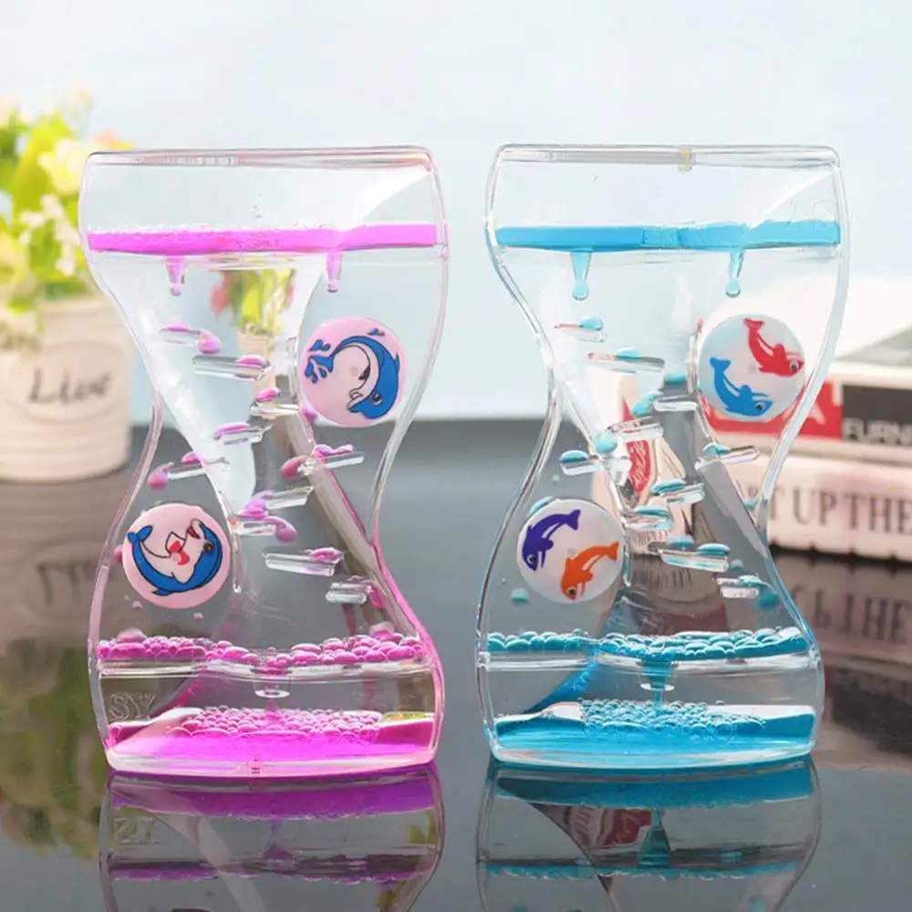 Moving Double Color Sand Hourglasses Floating Oil Liquid Visual Motion Timer Glass Acrylic Clock Home Decoration Desk Ornament