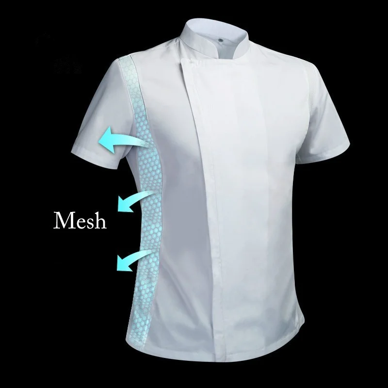 Uniforme de Chef de manga corta, chaqueta transpirable de verano para Cocina, Restaurante, Hotel, cafetería, barbería, camarero, camisa de trabajo, Unisex