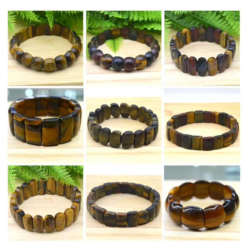 100% Natural Multi-shape Yellow Red Tiger Eye Brazalete Smooth Elastic Cord Stone Bracelets Bangles Femme For Hombre Women