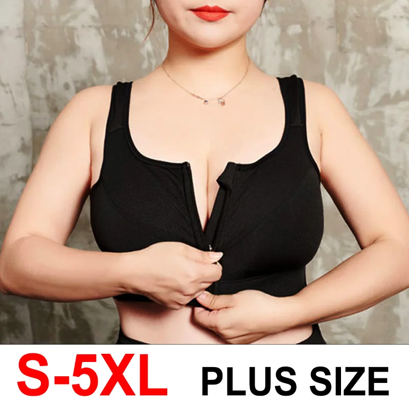 S-5XL Hot Sports Top Yoga Bra Women Shockproof Gym Shirt Sports Bra Front Zipper Big Lady Push Up Brassiere Sportswear Plus Size