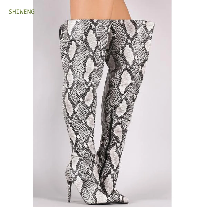 

Women Sexy Snakeskin Long Boots Thigh High Thin Heel Boots Fashion Over The Knee Boots Nightclub Dance Shoes Plus Size 44