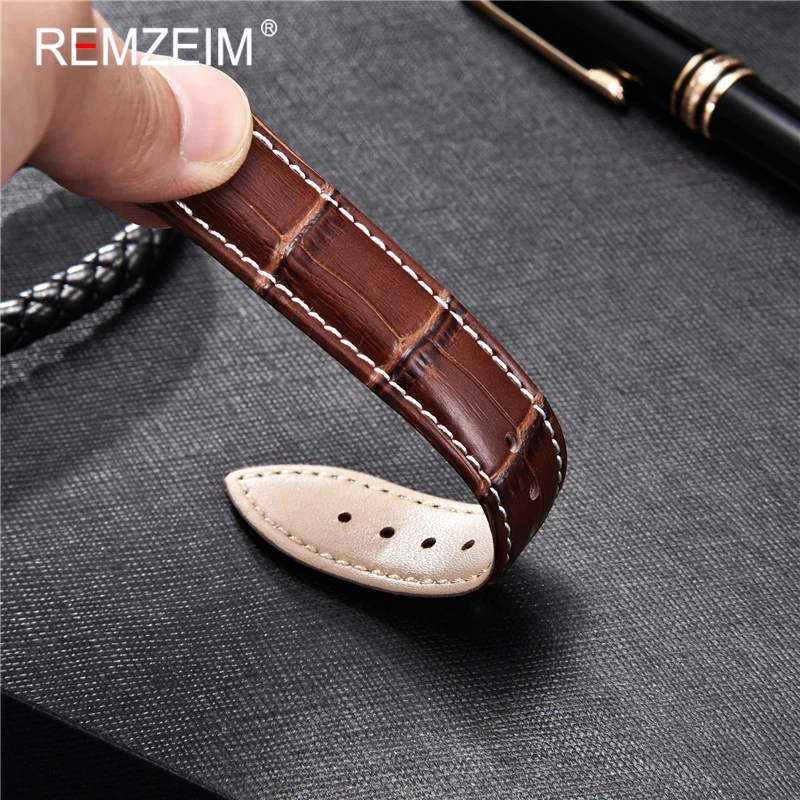 REMZEIM Genuine Leather Watchband 16MM 18MM 20MM 22MM 24MM Calf Leather Watch Band For Women Men Bracelet Accessories Wristband