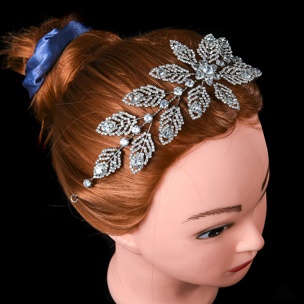Crystal Hollow Out Maple Leaf Rhinestone/Zirconia Crowns Bridal Wedding Tiaras Diamante Headwear for Birthday Party