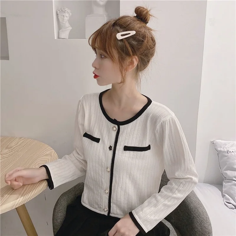 Cardigan Women Spring Single Breasted Cropped Soft Patchwork Elegant Tender Ladies Retro All-match Chic Design Hot Sale Newly