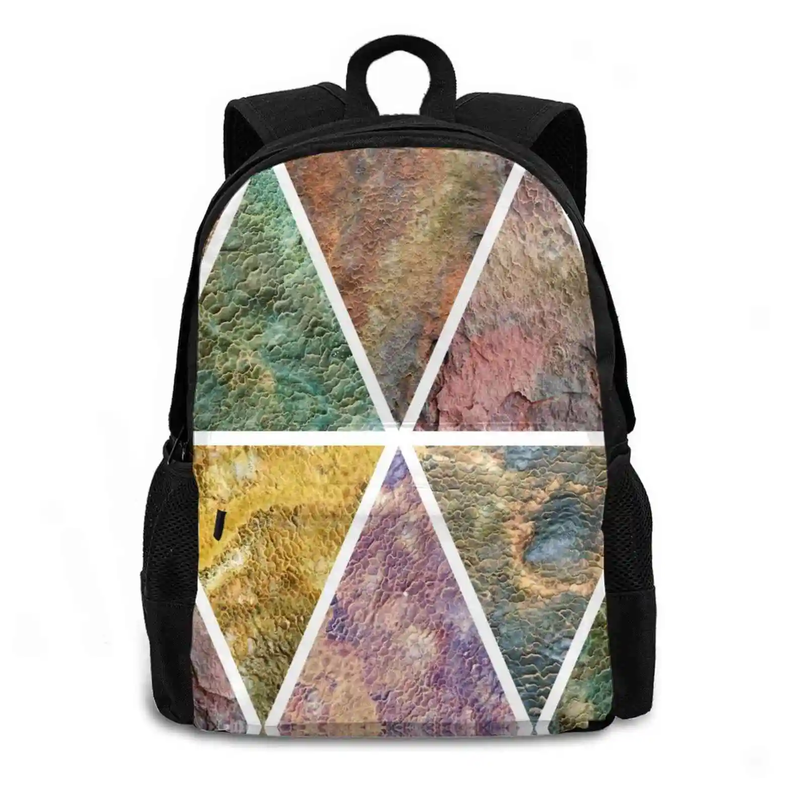 Triangles Pattern Design Bag Student'S Backpack Fantasy Imagination Lines To Form Areas Red Turquoise Colorful Modern Abstract