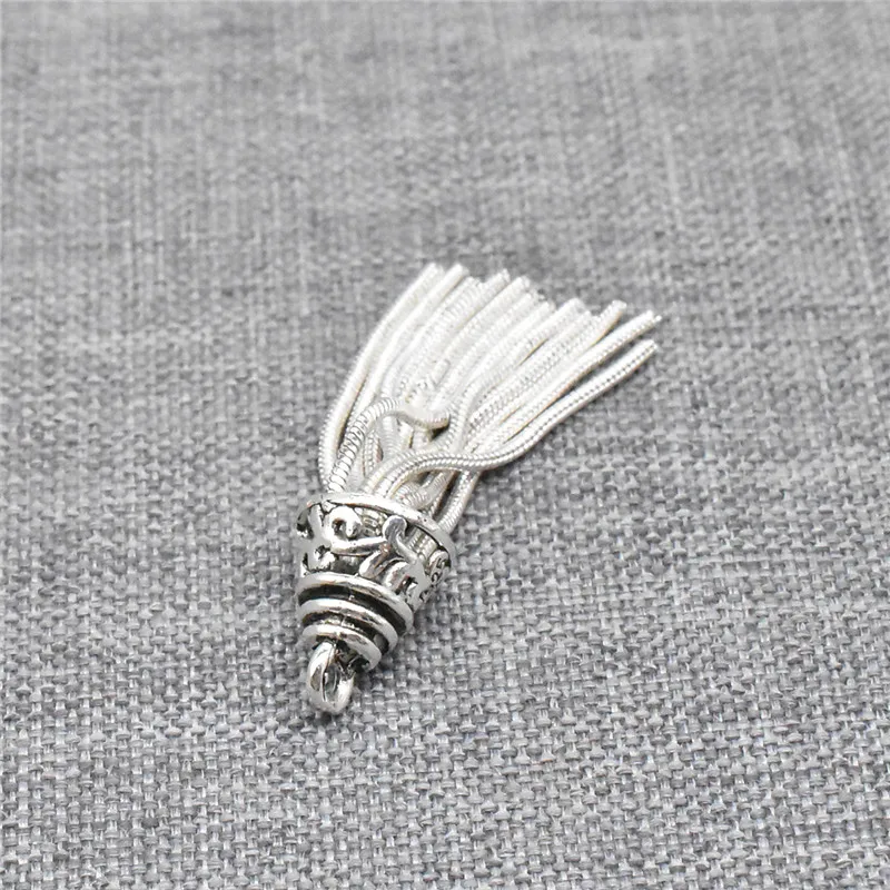 925 Sterling Silver Snake Chain Tassel Charm Pendant for Necklace Earring