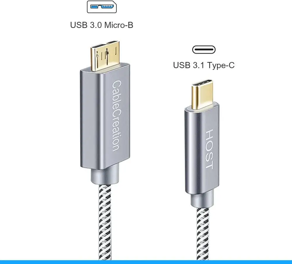 Cabo usb c para micro-b 3.0 (gen 2/10g), cabo usb 3.1 tipo c trançado, compatível com macbook (pro), driver rígido externo hdd