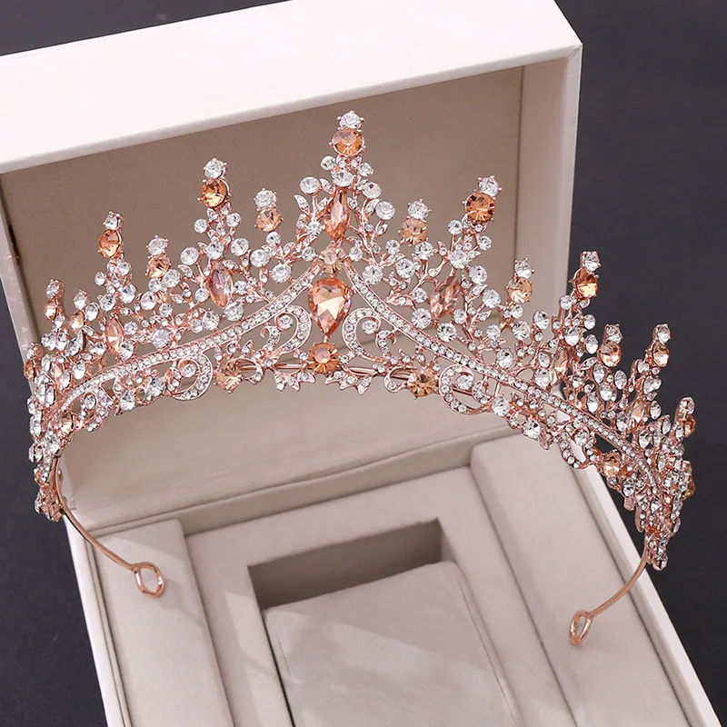 Corona nupcial con cuentas de diamantes de imitación de lujo, Tiara de novia para fiesta de boda