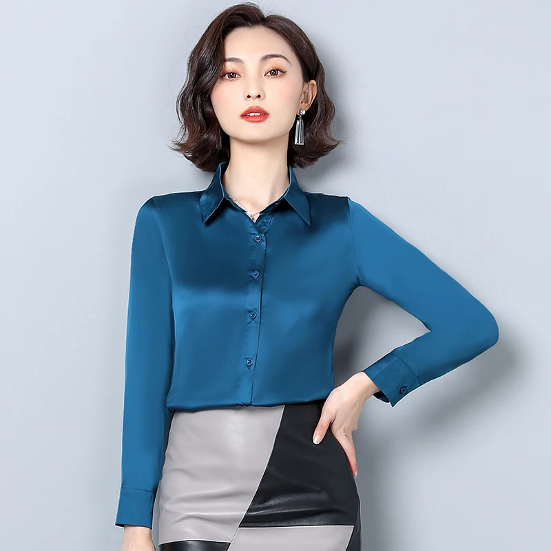 Silk Shirts for Women Satin White Shirt Women Solid Long Sleeve Blouses for Woman Silk Blouse Office Lady Satin Blouses Tops 3XL