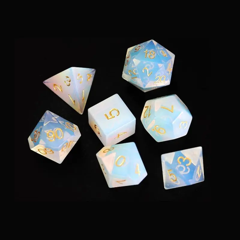 

Opal Gems Dice Set Number Handmade Engrave Stone Polyhedral Dice Crafts D4 D6 D8 D10 D12 D20 Dice For DND RPG COC Table Games