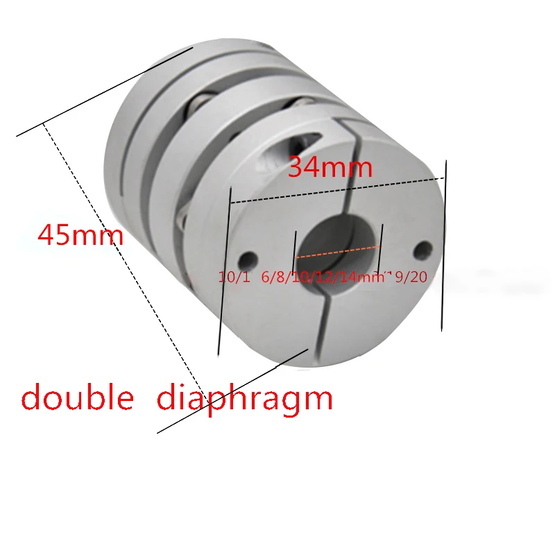 Flexible Double  Diaphragm Coupling 1PC D34L45  6/ 8/10/12/14mm Flexible Plum Shaft Coupler CNC Stepper Motor Coupler