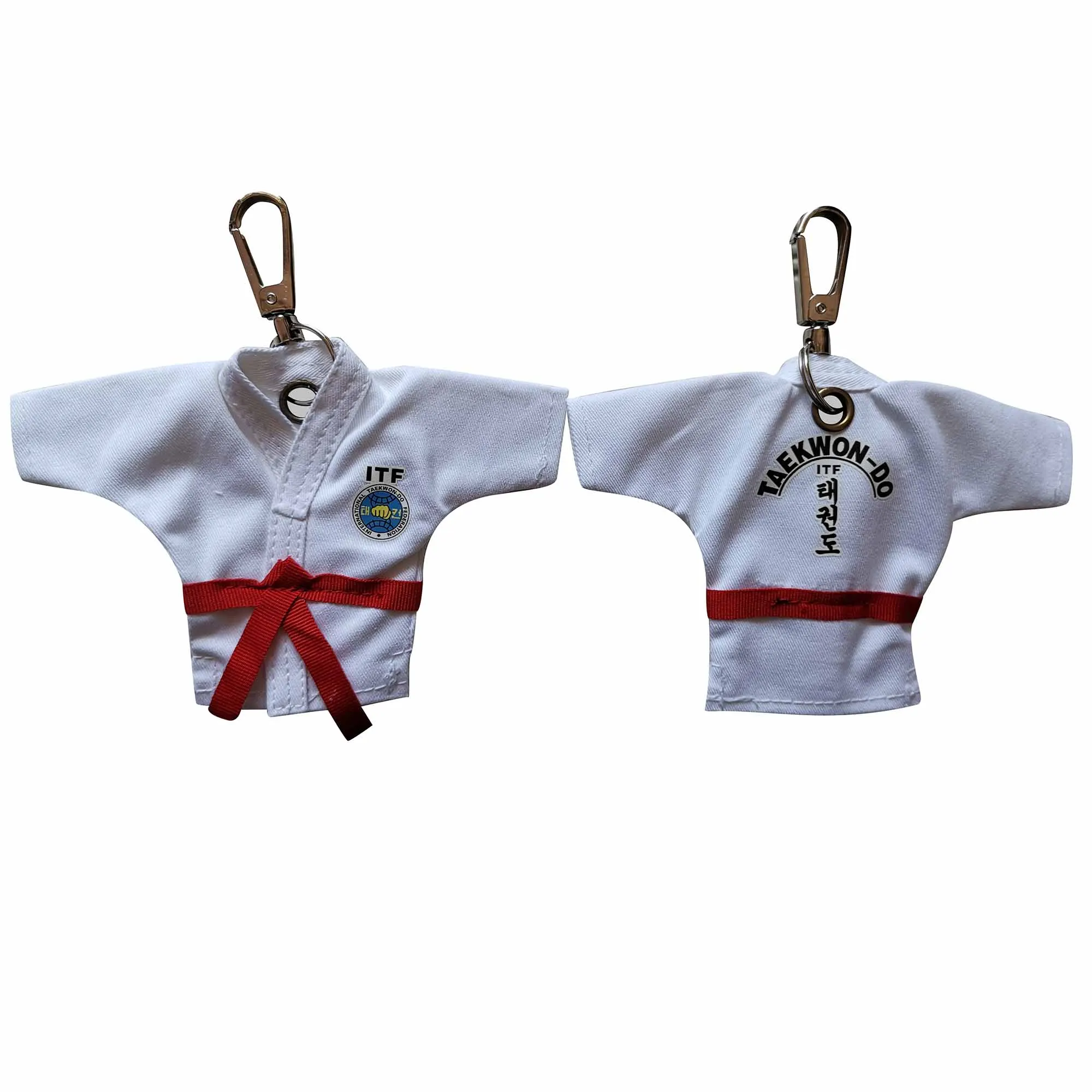 5 kolory sprzedaż brelok ITF Taekwondo jednolite Kimono dostarcza Cartoon wisiorek Taekwondo Sport prezenty Keepsake przycisk klucza breloczek