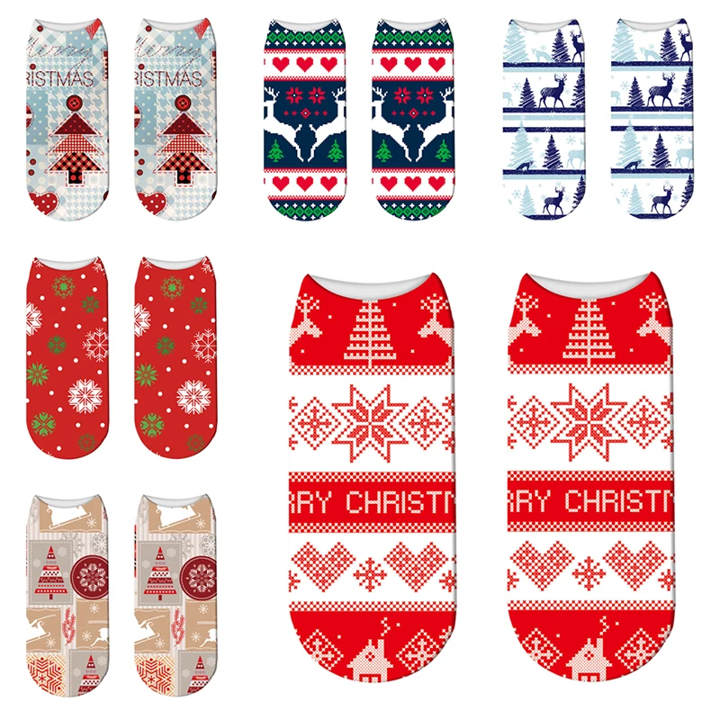 Fashion Red Elk Socks Christmas Themed Socks For Men And Women Breathable Cotton Sports Motion Ankle Socks Meias Femininas