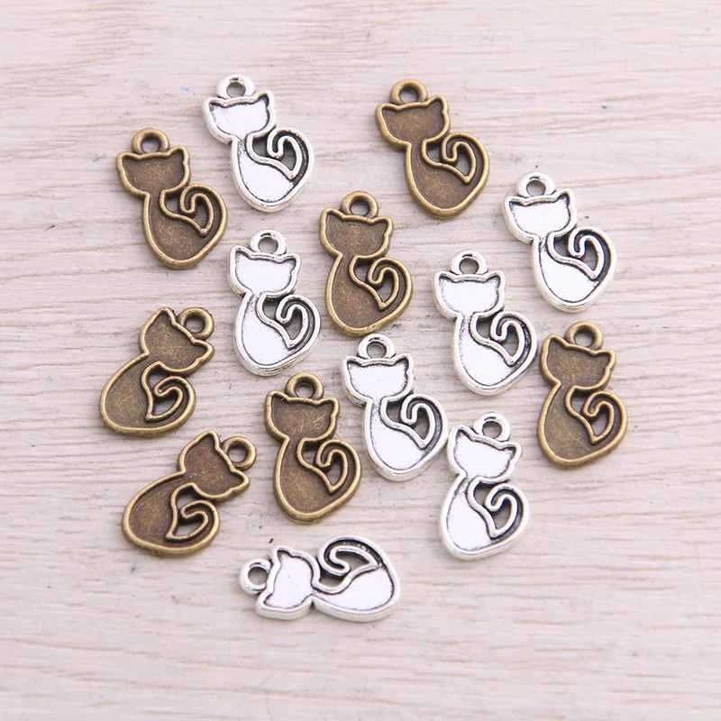 60Pcs 9x15mm Vintage Metal Mini Lovely Cat Charms Classic DIY Accessories Handmade Fashion Charms for Jewelry Making