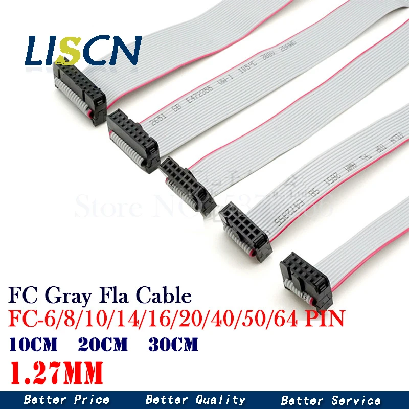 1PCS 1.27MM pitch FC-6/10/14/16/20/40/50 PIN 20/30CM JTAG ISP DOWNLOAD CABLE Gray Flat Ribbon Data Cable FOR DC3 IDC BOX HEADER