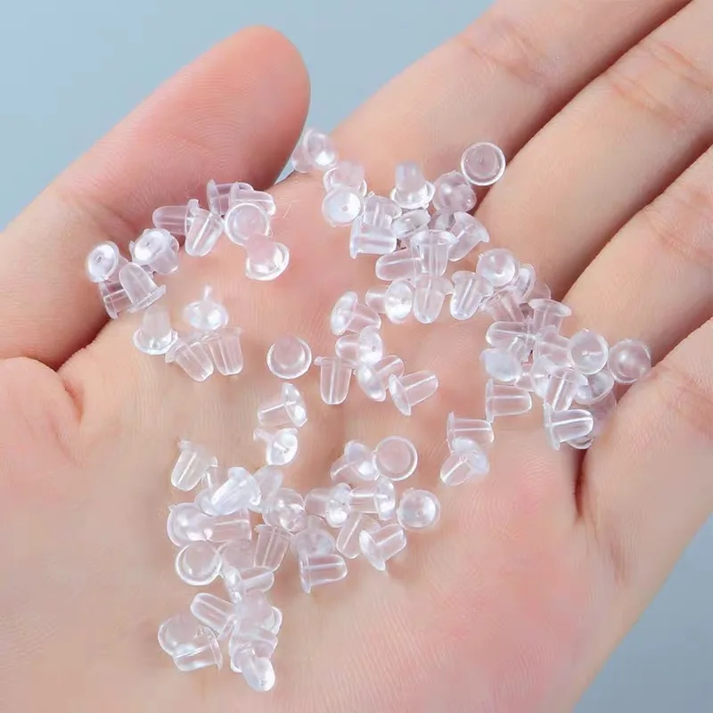 100pcs/lot Clear Soft Silicone Rubber Earring Backs Safety Bullet Stopper Rubber Jewelry Accessories DIY Parts Ear Plugging