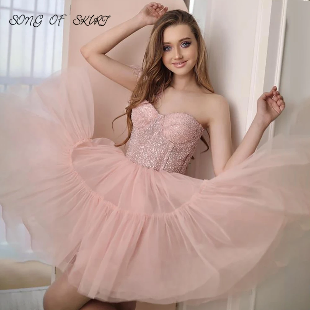 Customized Shiny Pink Short Homecoming Dresses Sweetheart One Shoulder Pretty Festival Carnival Party Cocktail Gowns Vestidos De